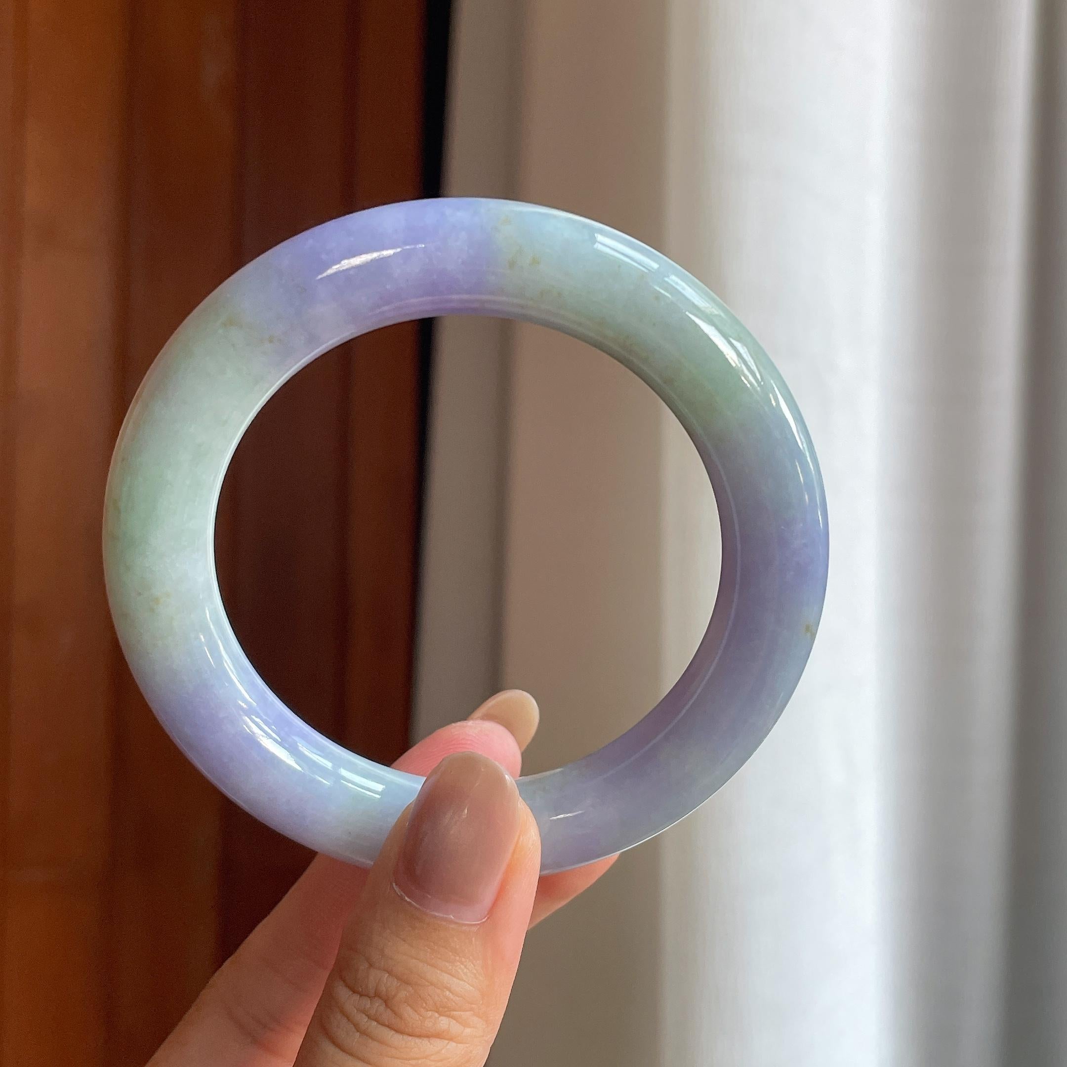 细糯冰紫罗兰翡翠圆条手镯（56.7mm）（yc415363）