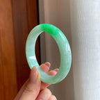 糯冰带翠色翡翠平安镯（53.6mm)（yc373964）