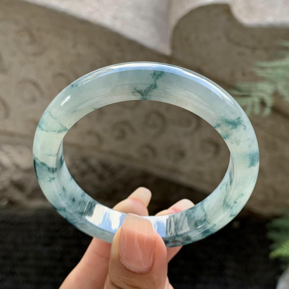 冰飘花翡翠平安镯（55mm）（TF06261519）