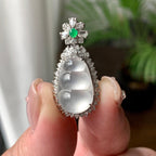 18K金钻镶冰种无色福豆吊坠  天然缅甸A货翡翠（yc442413）