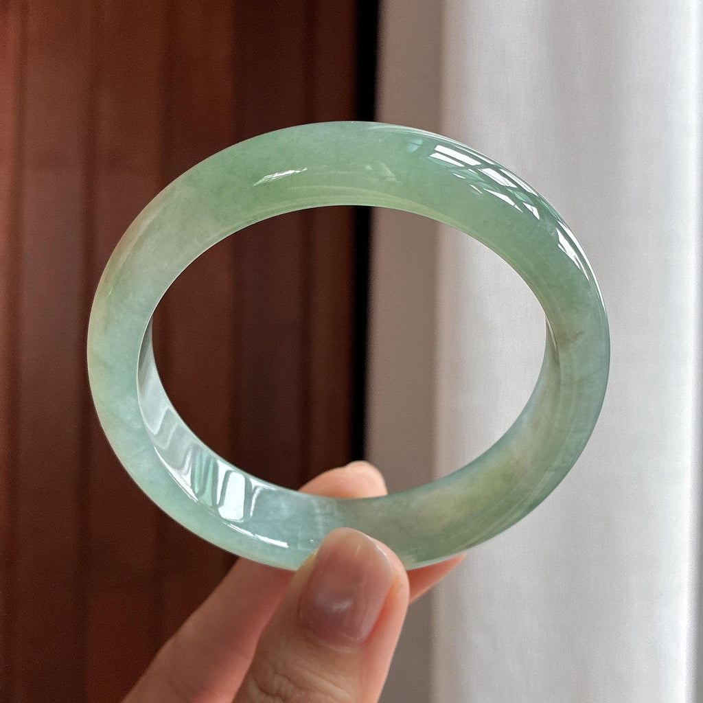 糯冰淡湖水绿正圈平安镯 57圈 天然缅甸A货翡翠（yc483635）