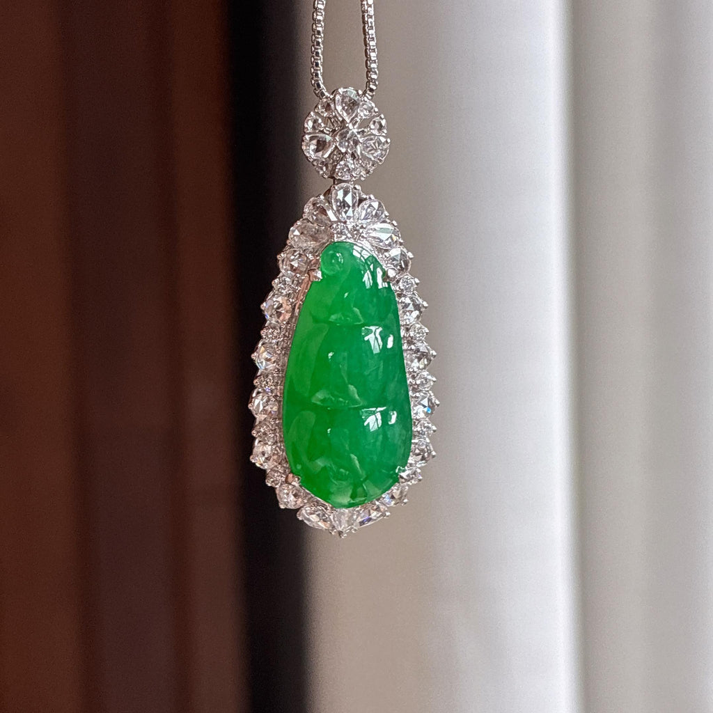 Ngọc bích Myanmar loại A tự nhiên 18k vàng khảm đậu đầy đủ hạt đậu băng chủng (yc450427)
