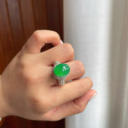 铜托冰种满绿翡翠蛋面（yc257807）