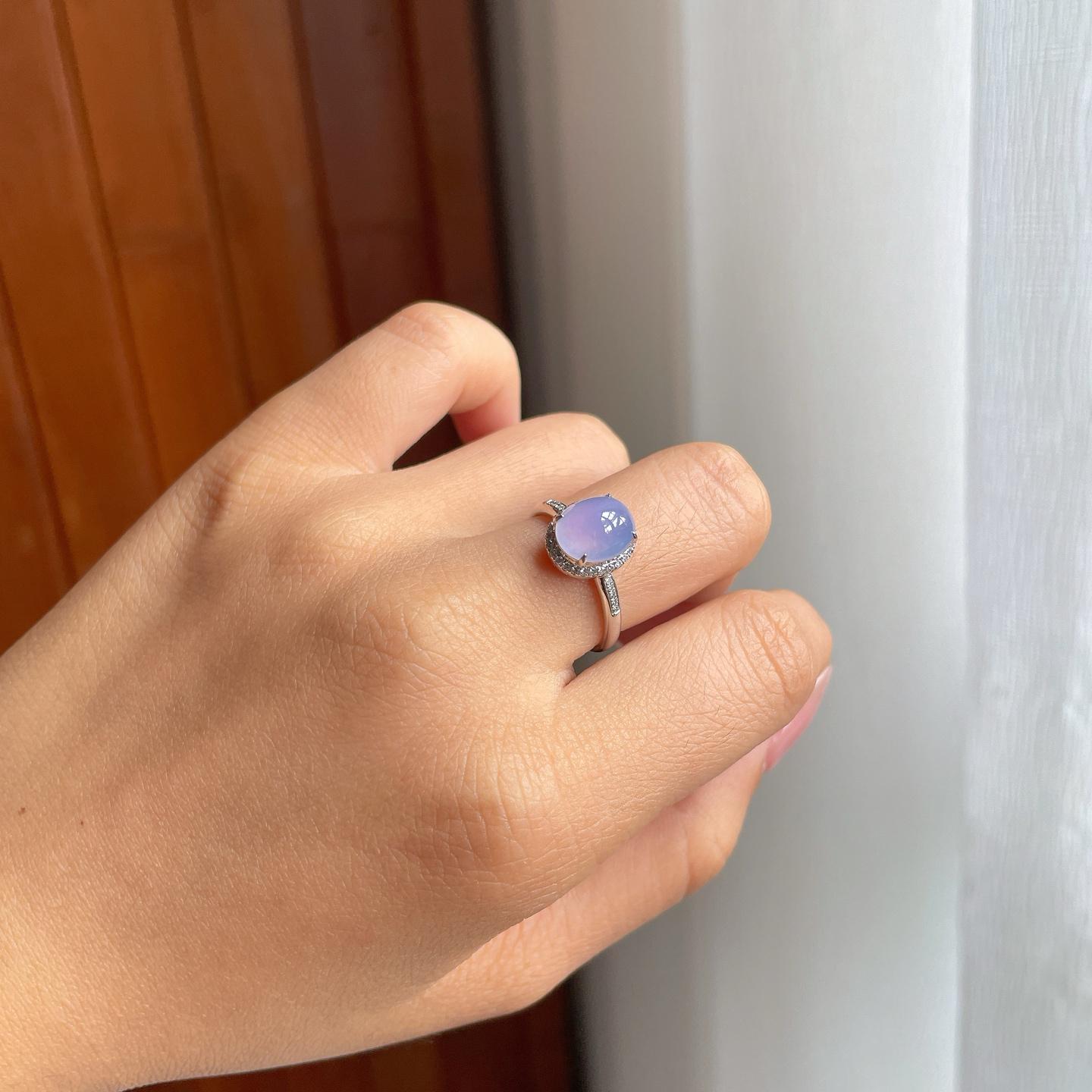 18k金钻镶冰种紫罗兰翡翠蛋面戒指（内径16.8）（yc183810）