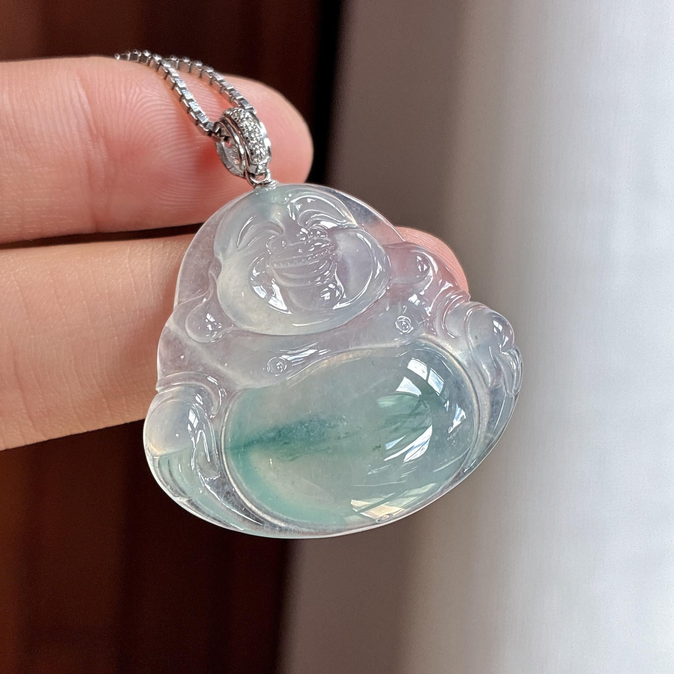18k金扣头冰种飘花玉佛挂件 天然缅甸A货翡翠（yc480960）
