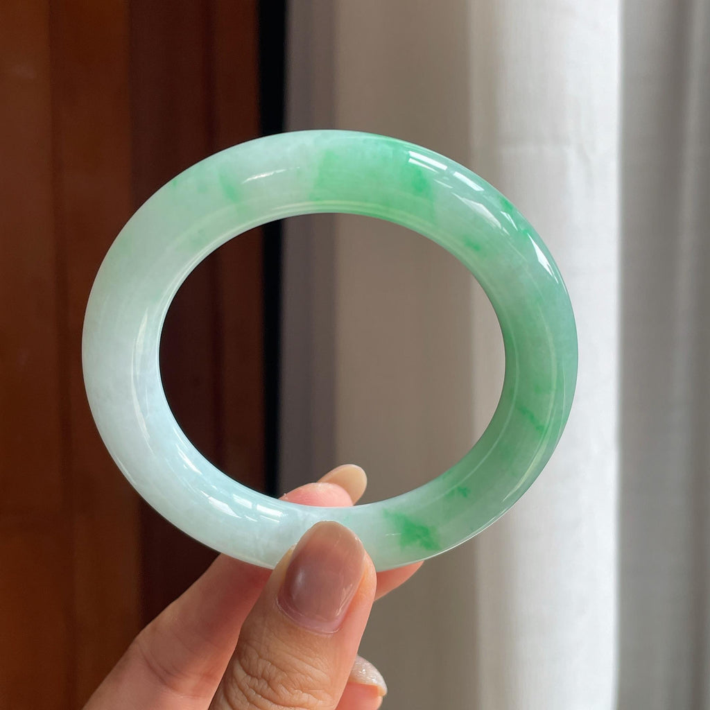 糯冰带色圆条翡翠手镯(56mm)（yc419749）