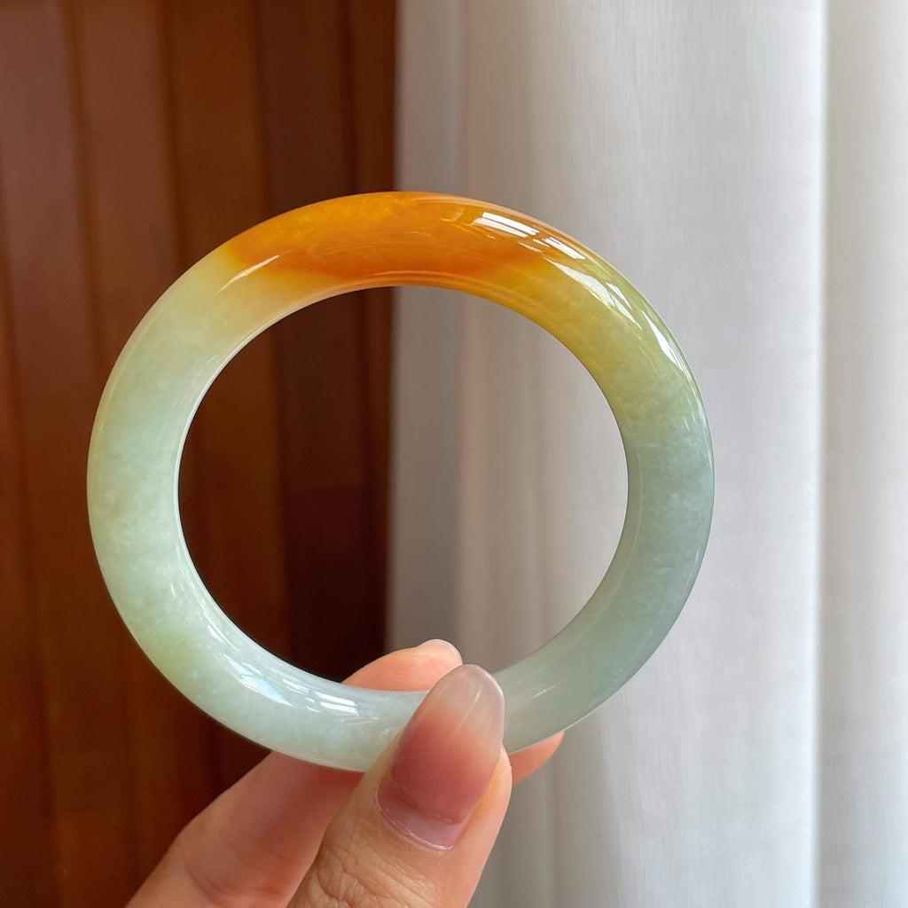 冰种黄翡翡翠圆条手镯（55mm）（yc327167）