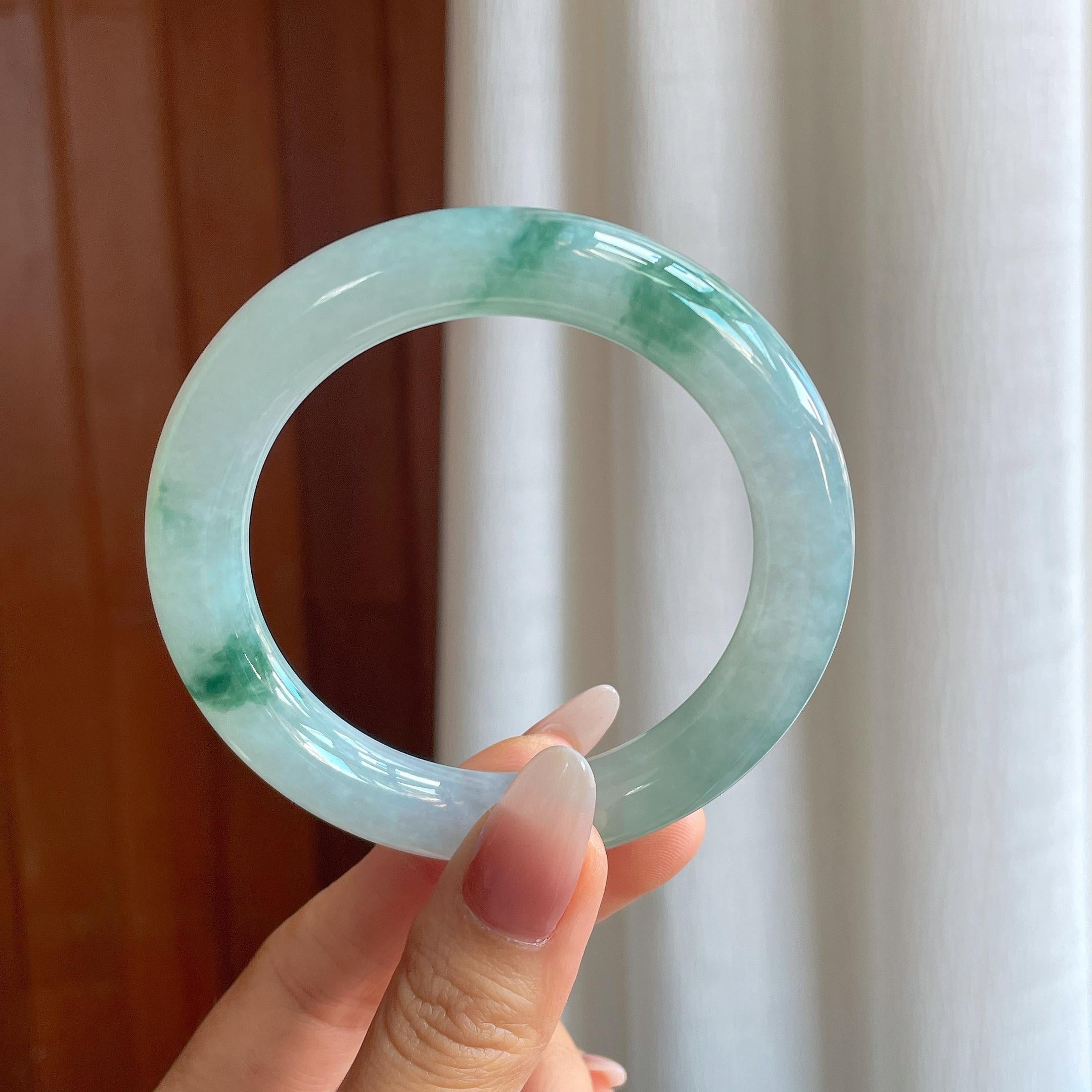冰种飘花翡翠圆条手镯（56.3mm）（yc296387）