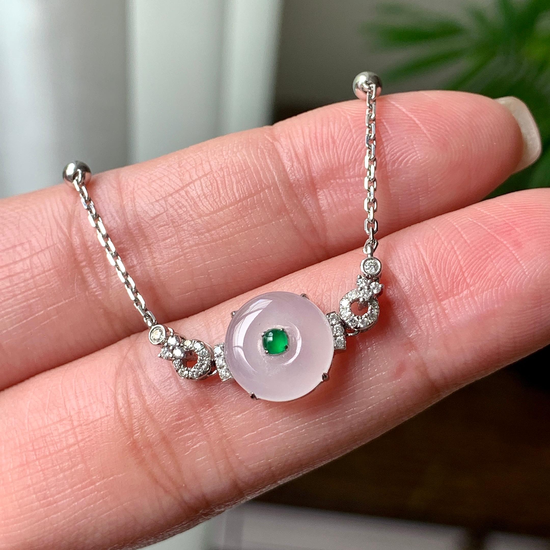 18K金钻镶糯冰种无色平安扣手链  天然缅甸A货翡翠（yc362101）