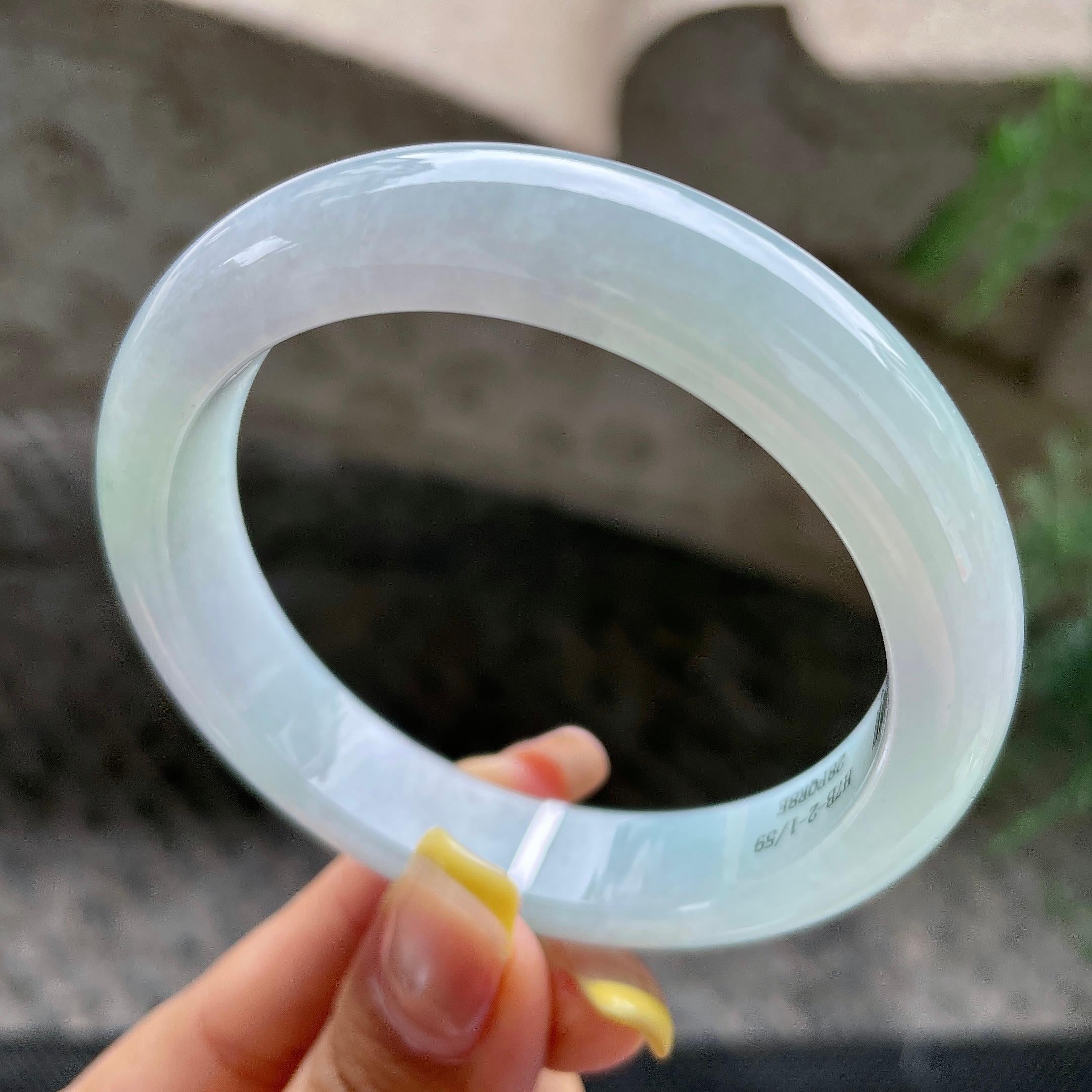 细糯种飘花正圈平安镯56.4圈            天然缅甸A货翡翠（yc392726）