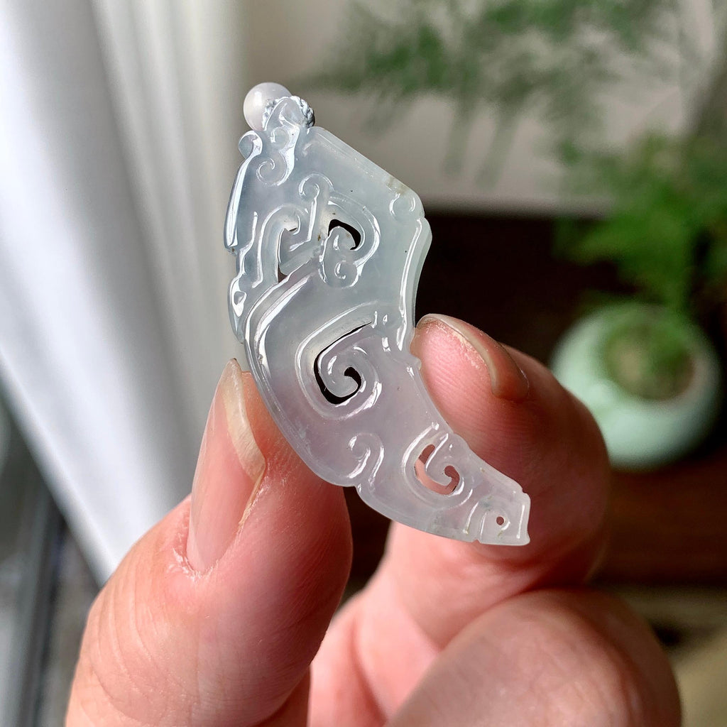 糯冰种无色仿古龙牌挂件（yc265750）