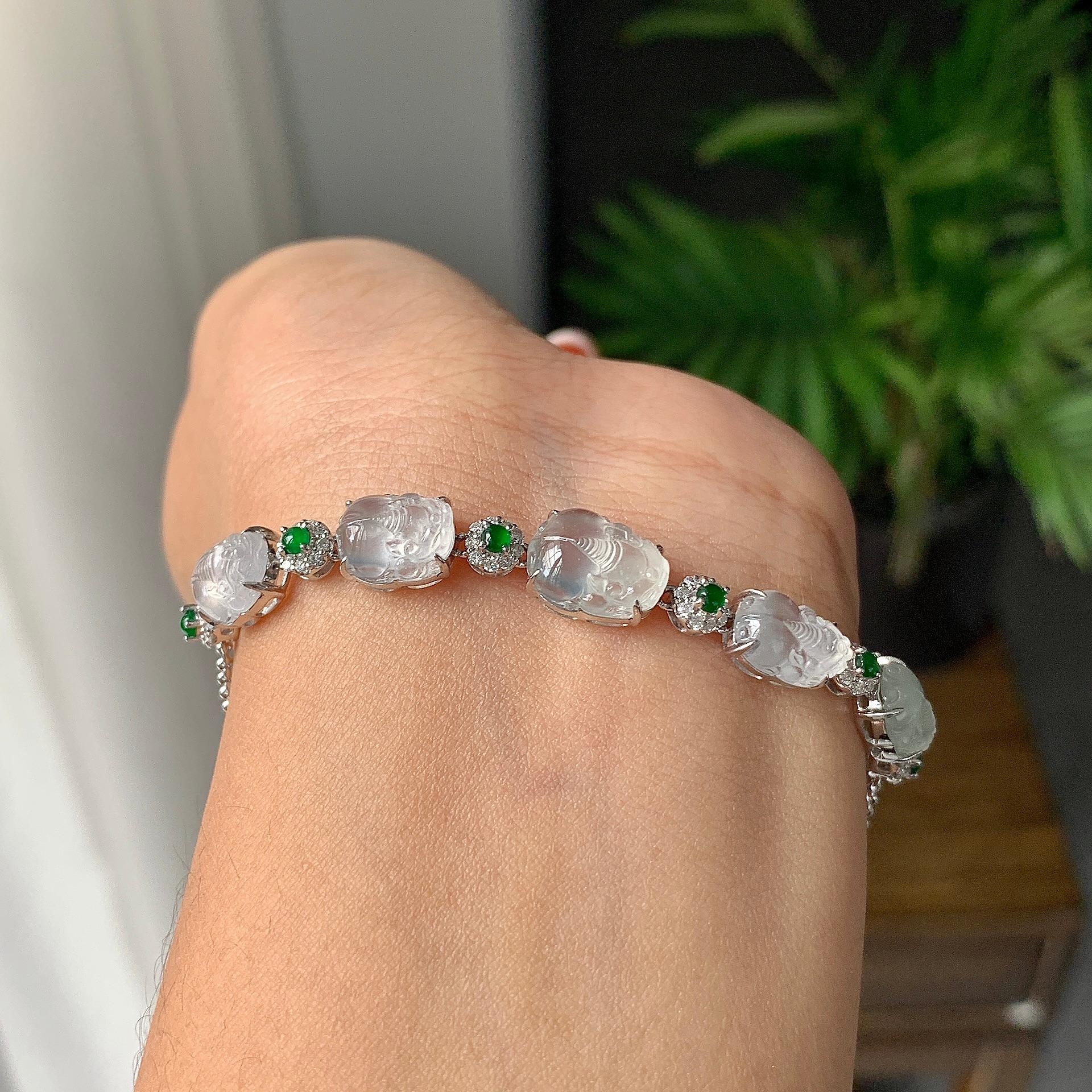 18k金冰种无色貔貅手链（yc233834）