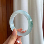 冰种飘花宽版翡翠平安镯（58.2mm)（yc391409）