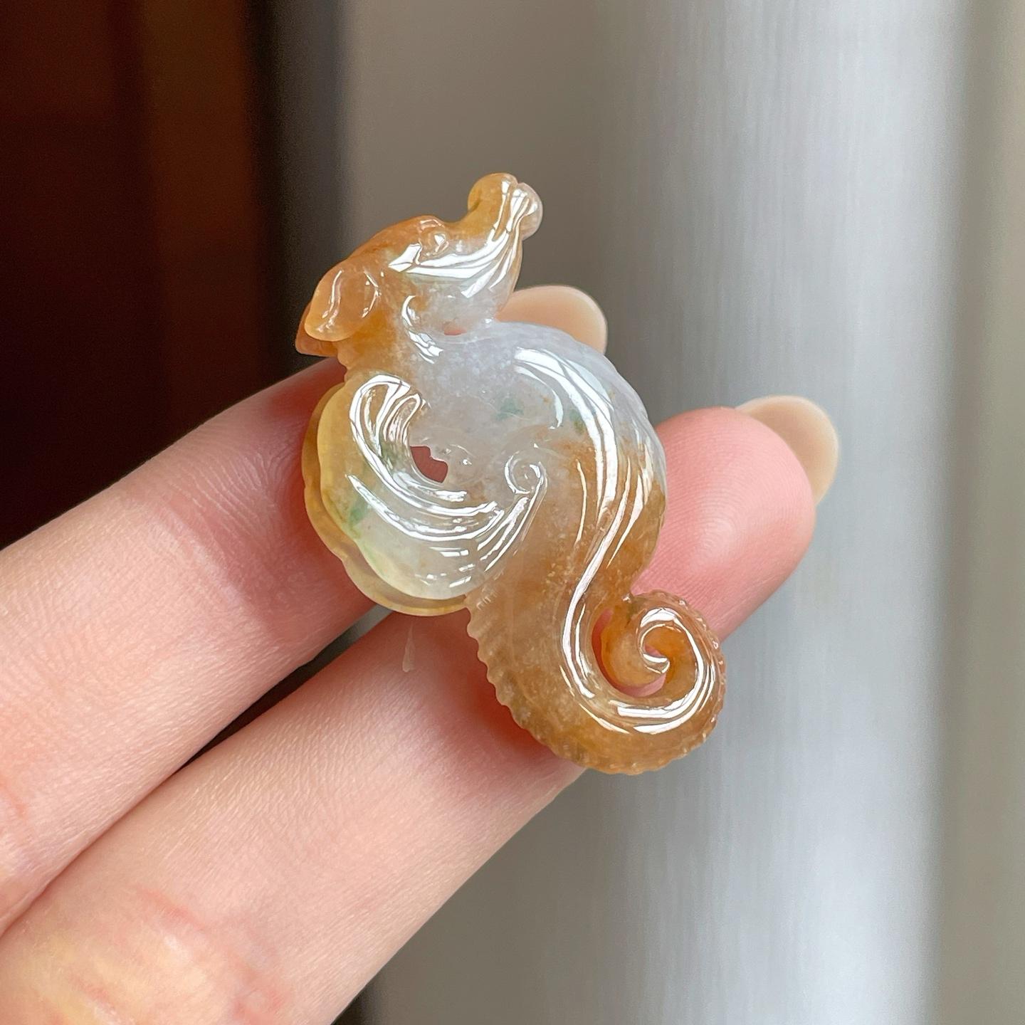 糯冰黄翡翡翠飞天海马（yc368962）