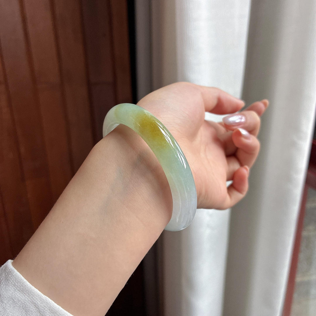 糯冰黄翡正圈平安镯 54圈 天然缅甸A货翡翠（yc522305）