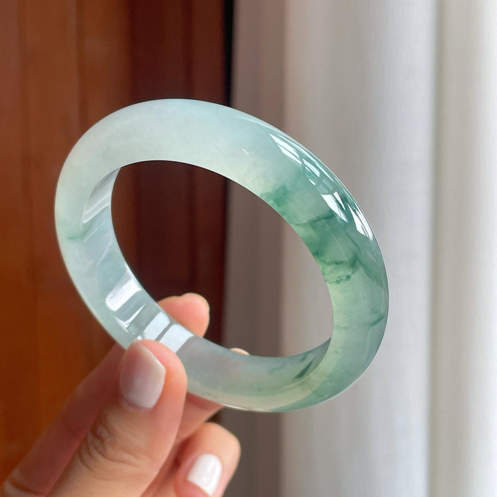 冰种飘花翡翠平安镯（57.8mm）（yc249151）