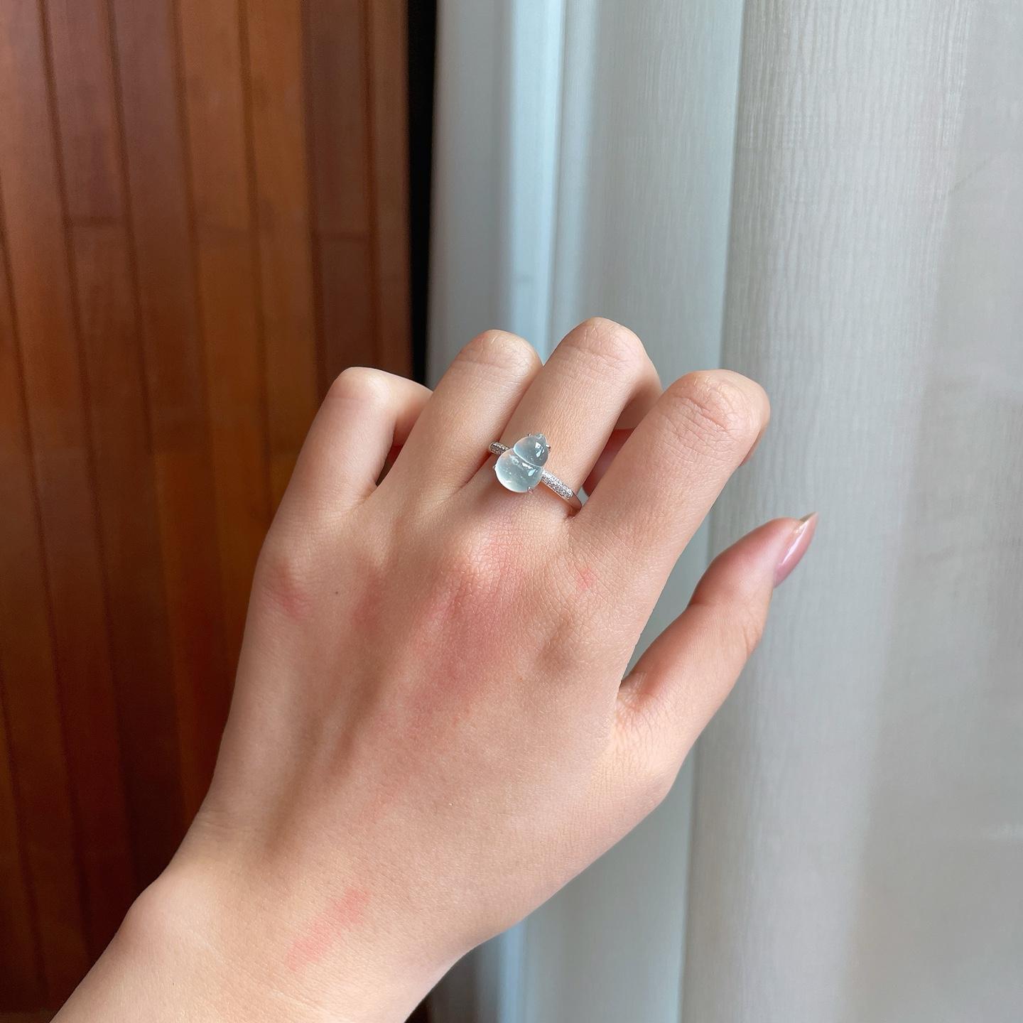 18k金镶冰种无色翡翠戒指（yc335283）