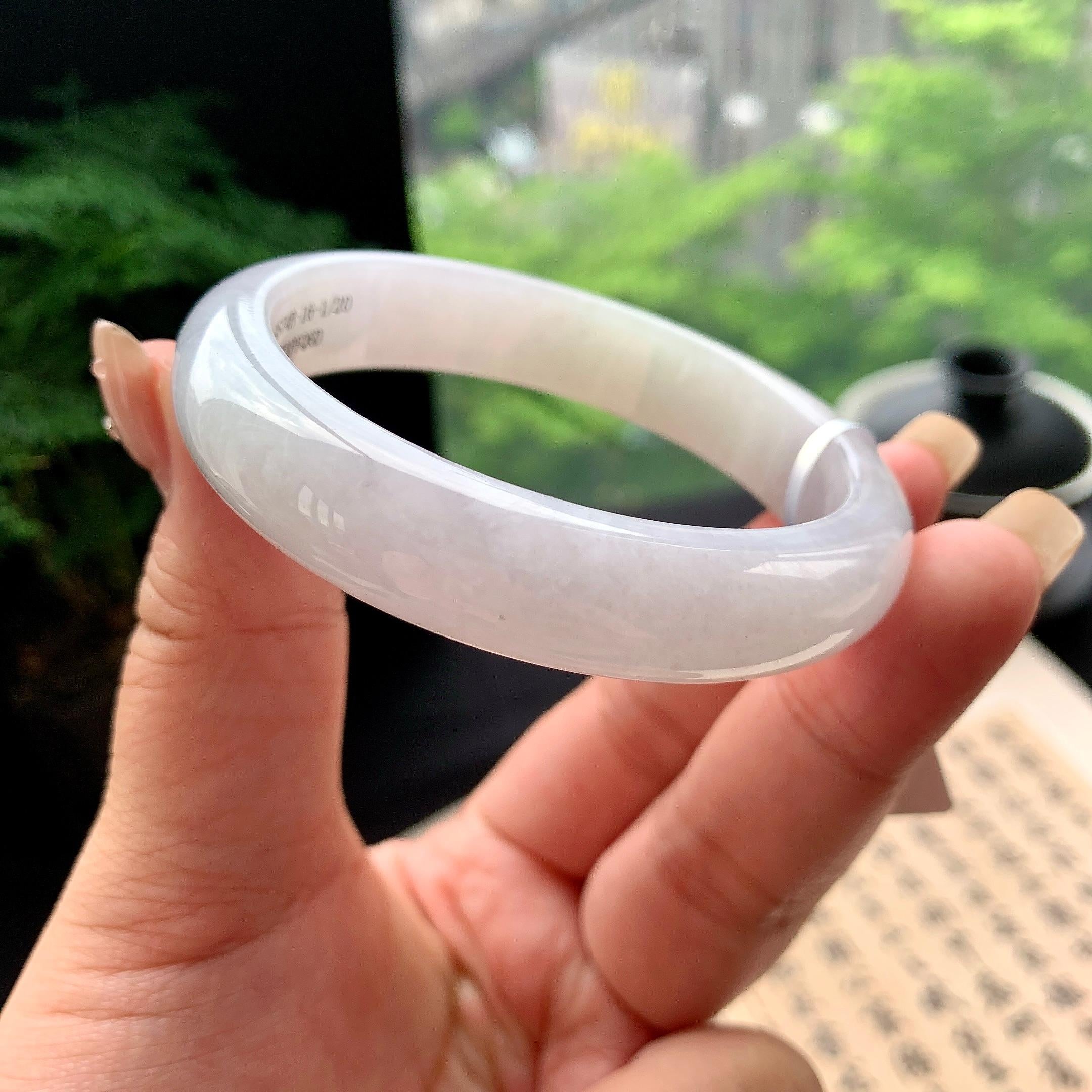细糯种淡紫罗兰正圈平安镯 56.3圈口 天然缅甸A货翡翠（yc473067）