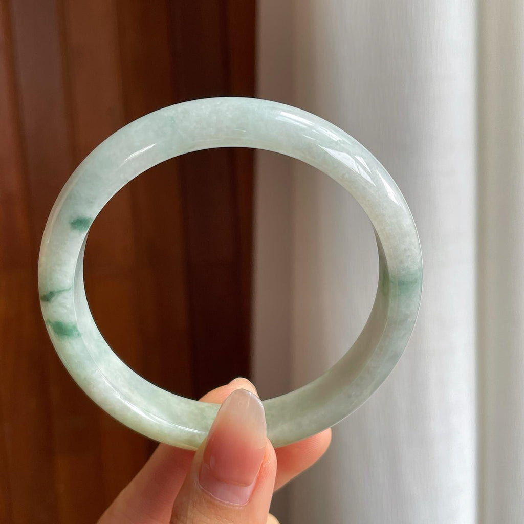 糯冰黄翡飘花翡翠平安镯（61.5mm）（yc333121）