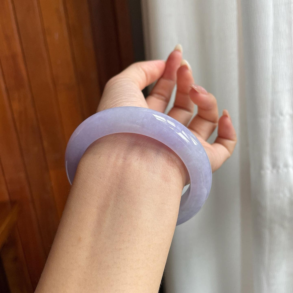 糯冰种紫罗兰翡翠平安镯（57mm）（yc204373）