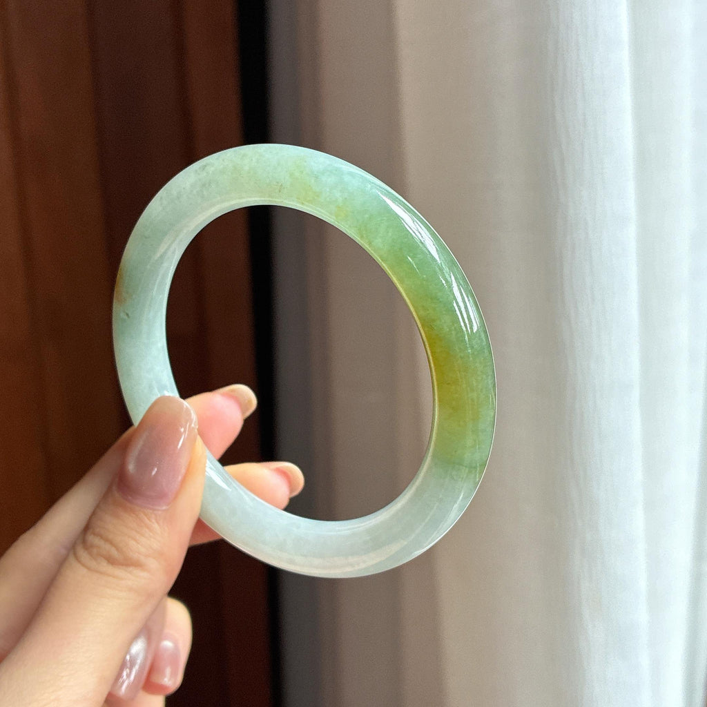 糯冰黄翡翡翠圆条手镯 55圈天然缅甸A货翡翠（yc440666）