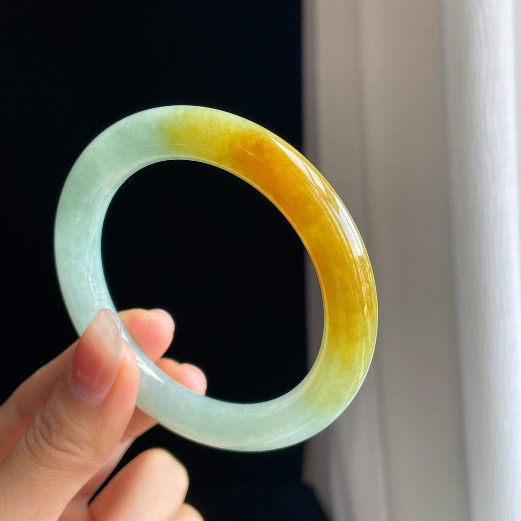 糯冰黄翡翡翠圆条手镯（56.5mm）（yc329497）