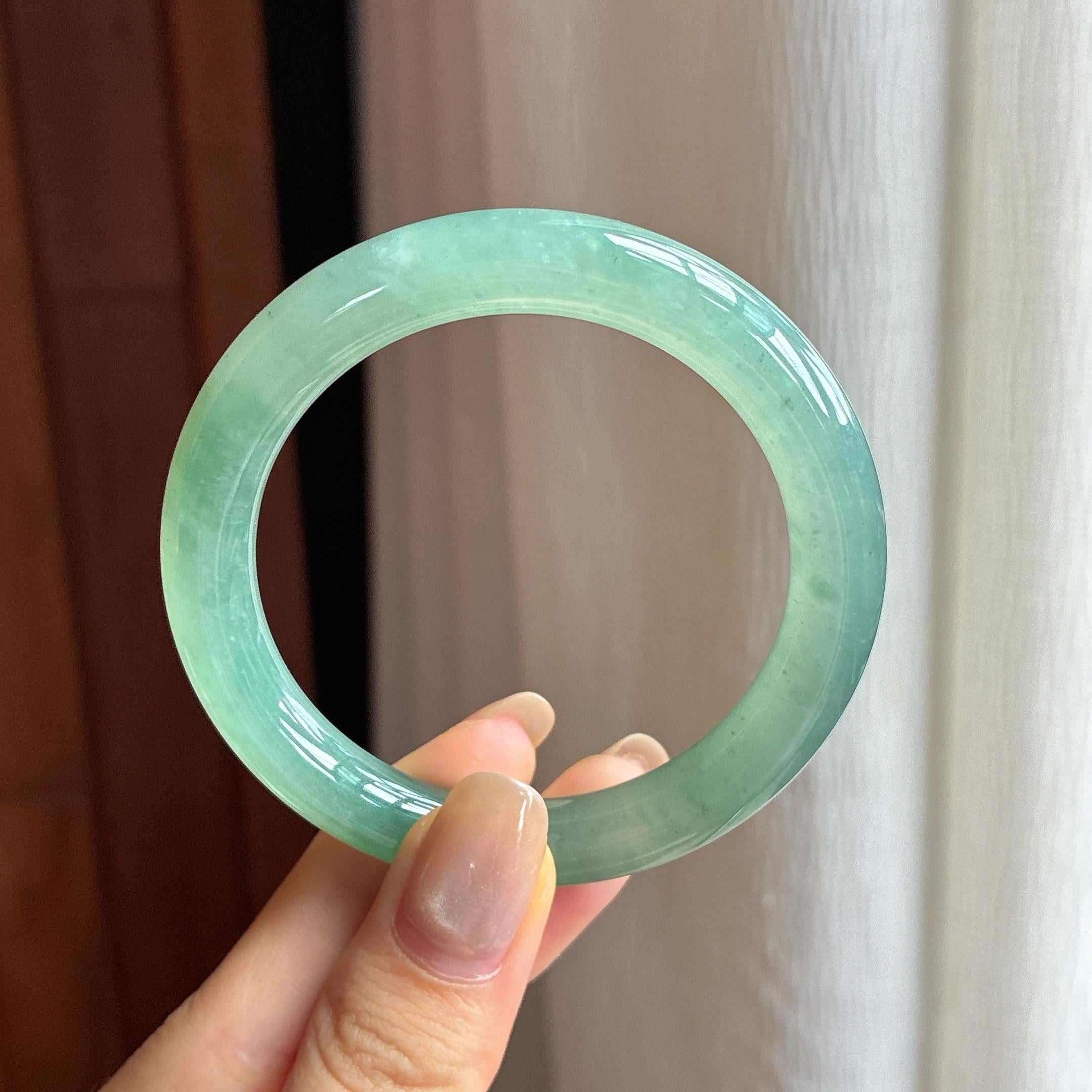 冰种湖水绿圆条手镯 50圈 天然缅甸A货翡翠（yc439616）