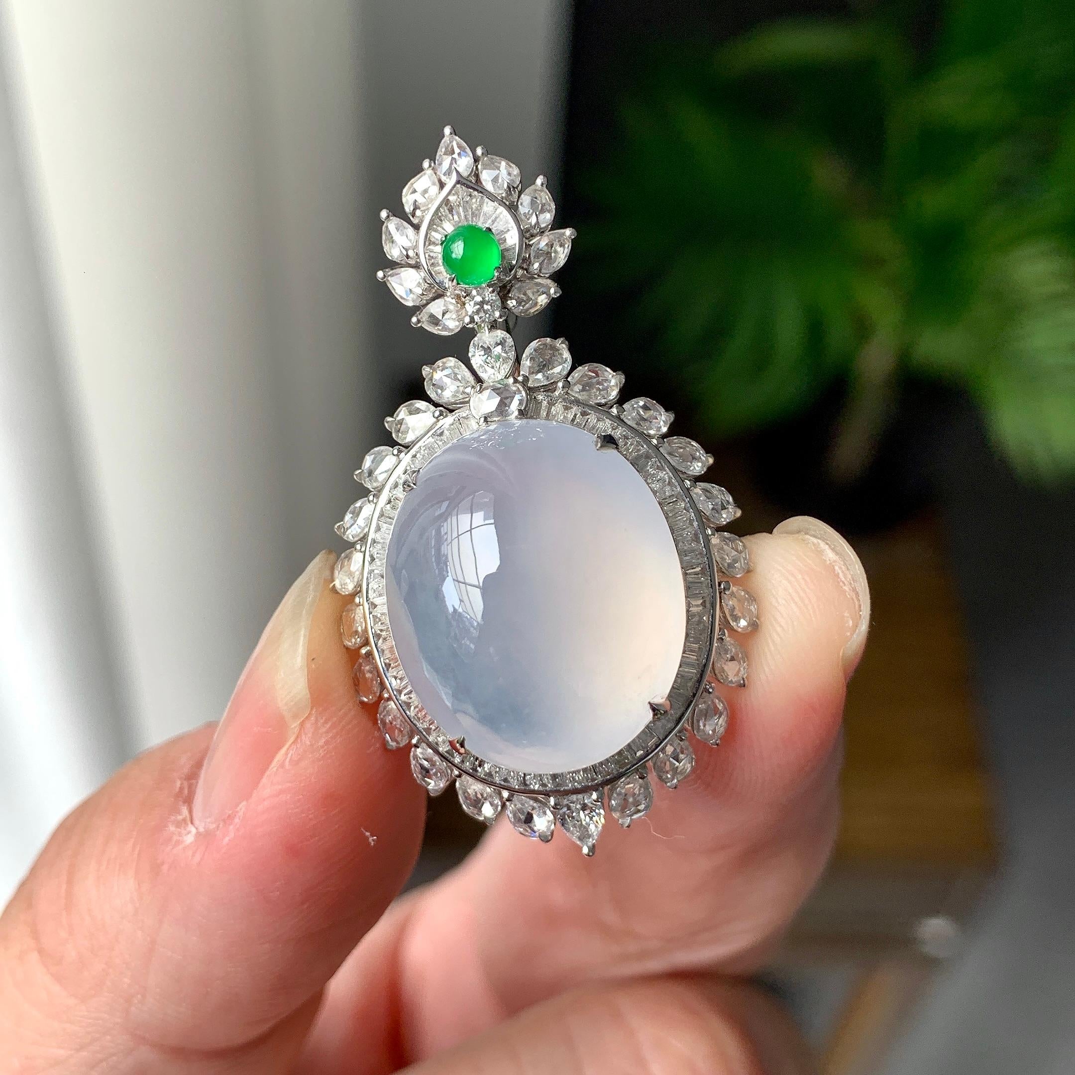 18K金钻镶糯冰种无色蛋面吊坠（yc255601）