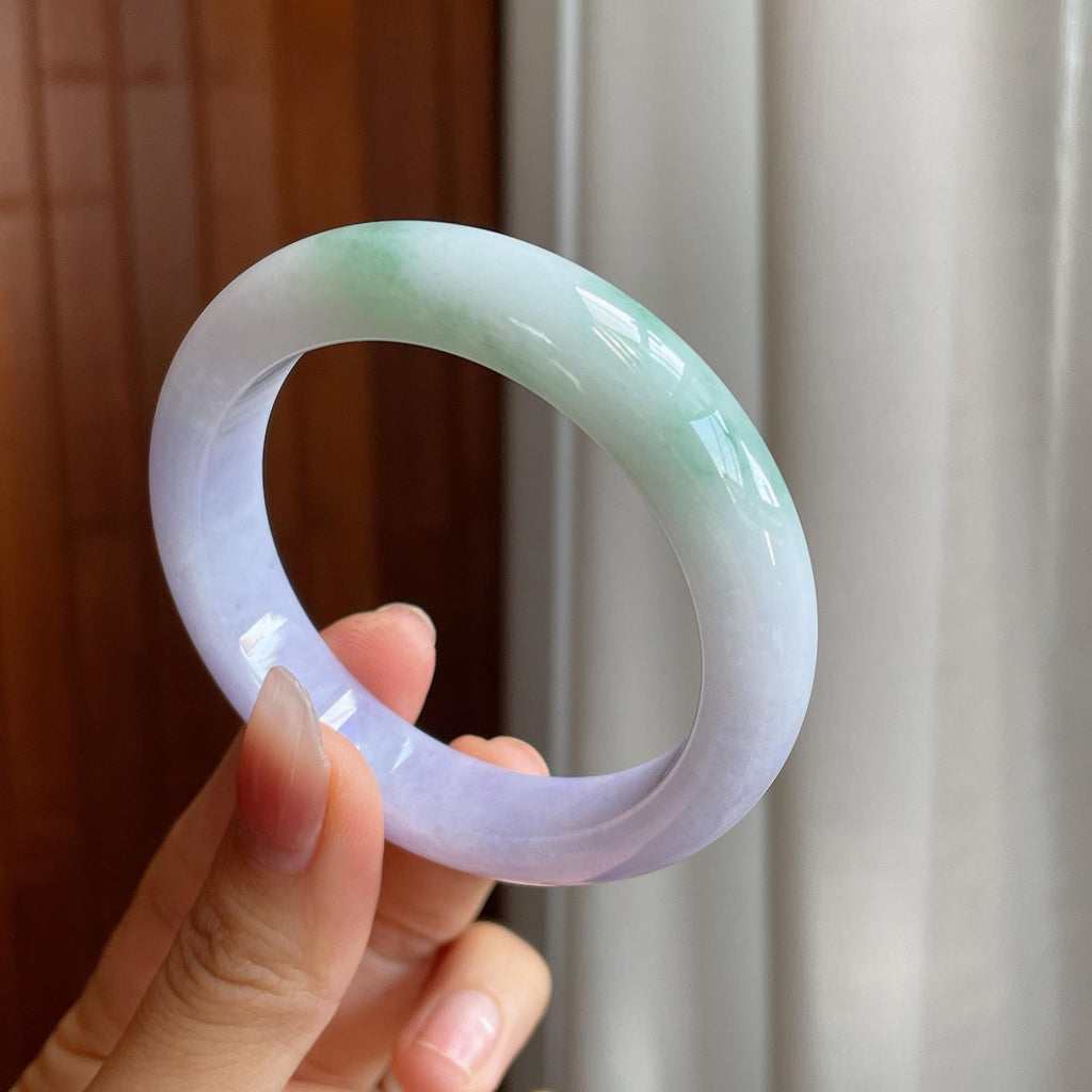 糯冰春带彩翡翠平安镯（54mm)（yc316585）