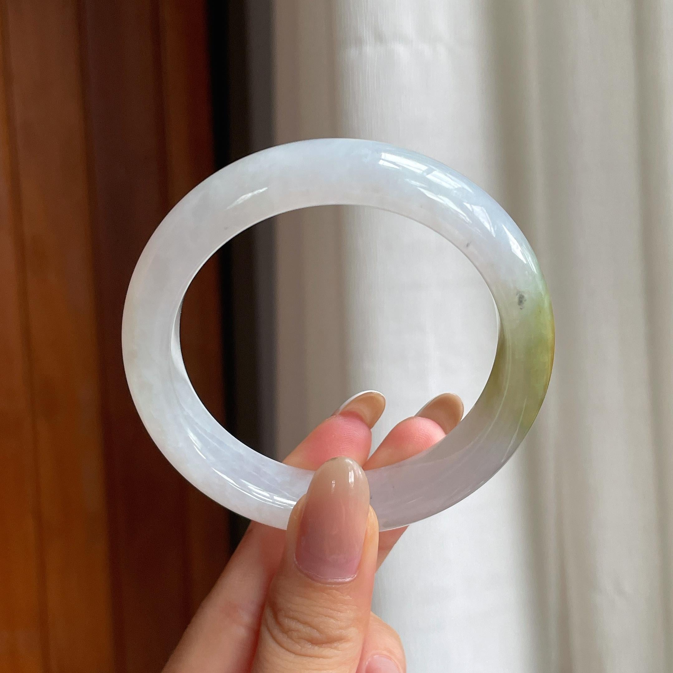 糯冰黄翡翡翠平安镯（55mm)（yc416999）