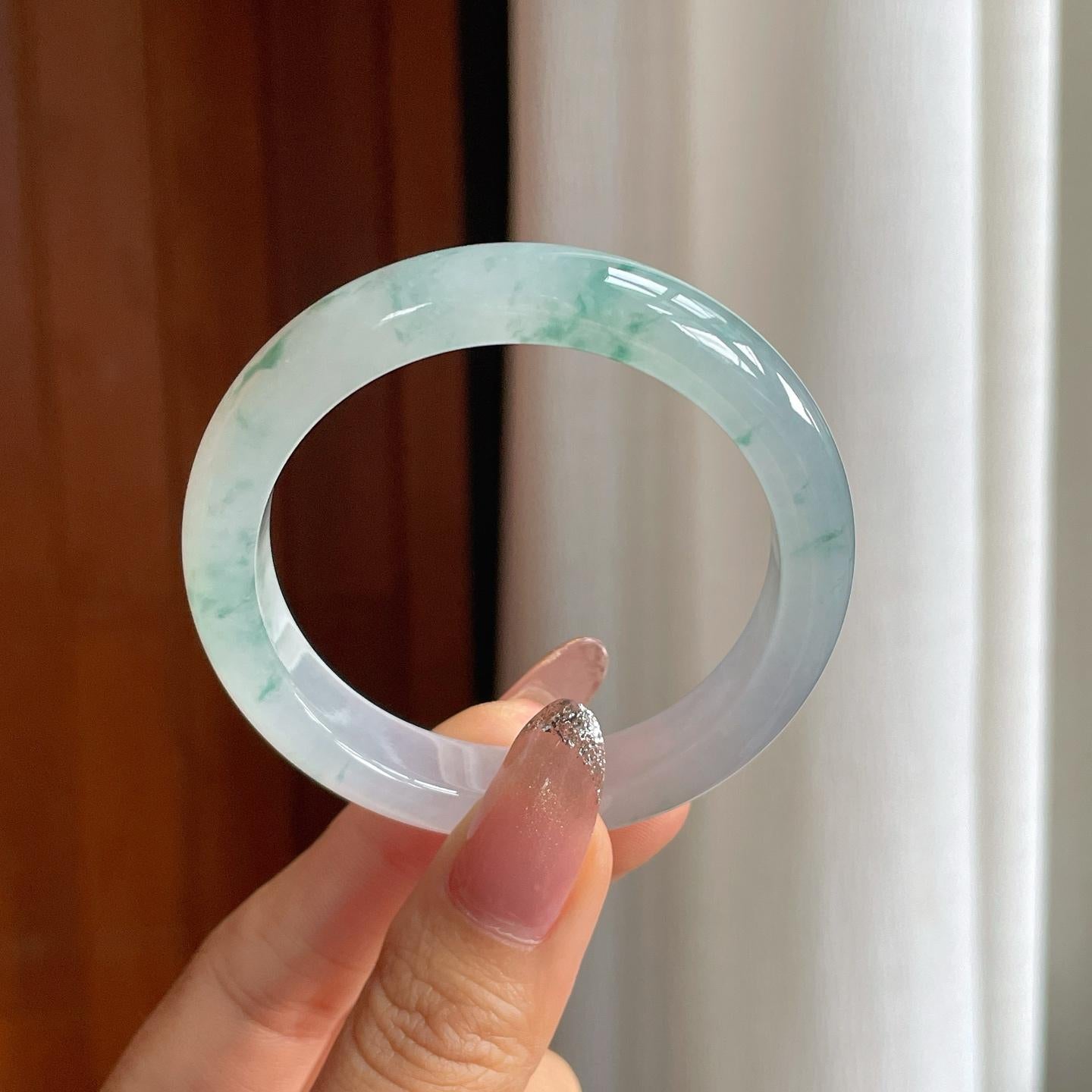 冰种飘花翡翠平安镯（50.5mm）（yc361742）