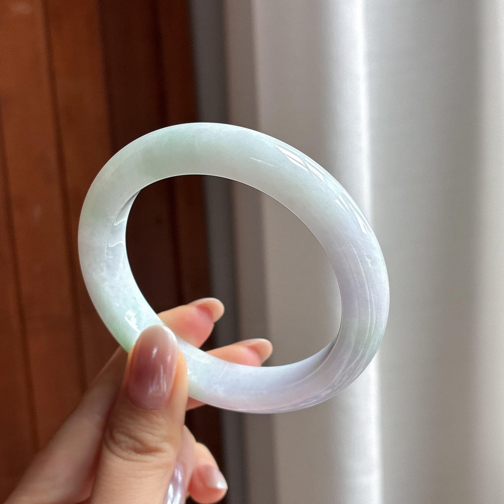 细糯冰春带彩正圈平安镯 56圈 天然缅甸A货翡翠（yc697826）