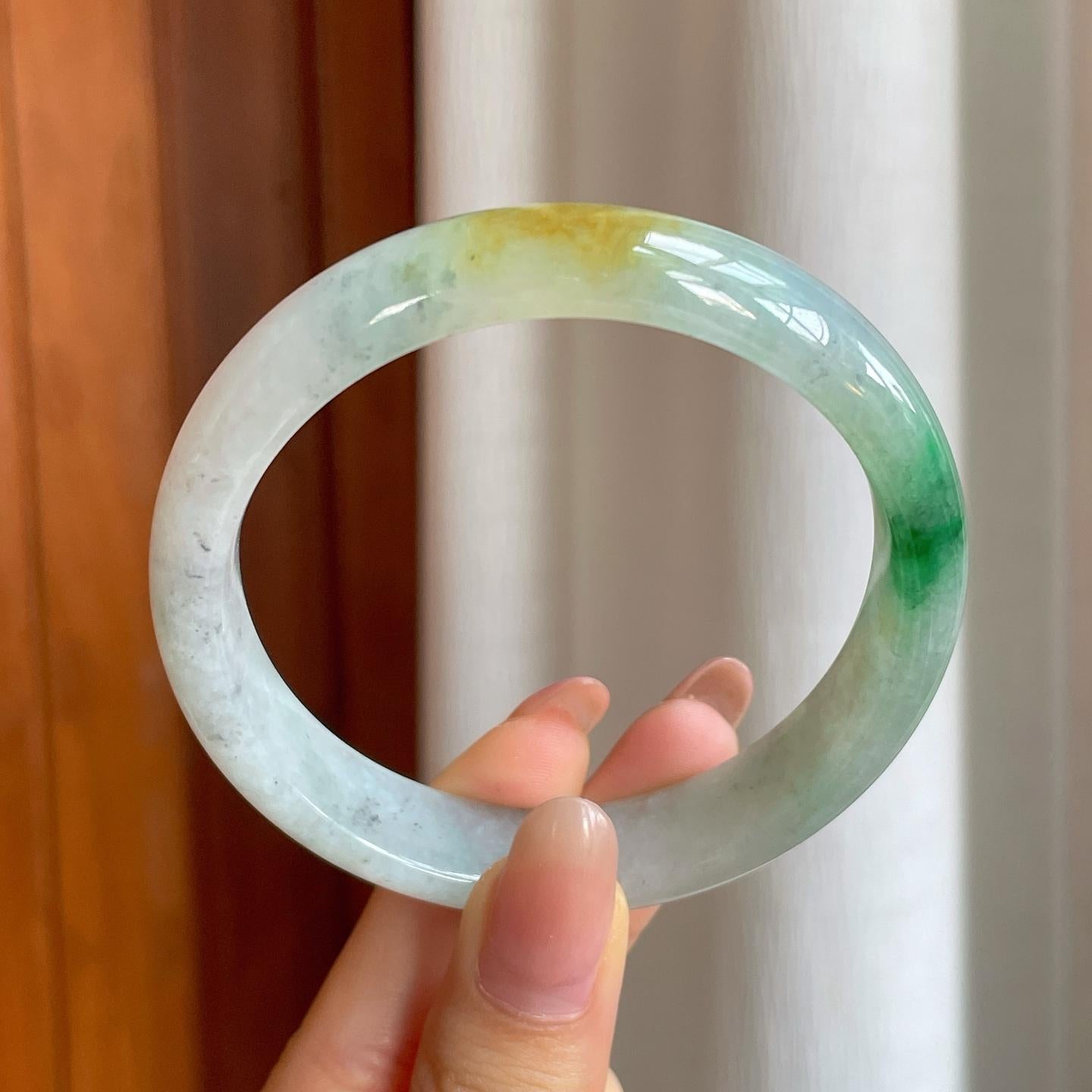 糯冰黄加绿翡翠平安镯（58.5mm)（yc362670）