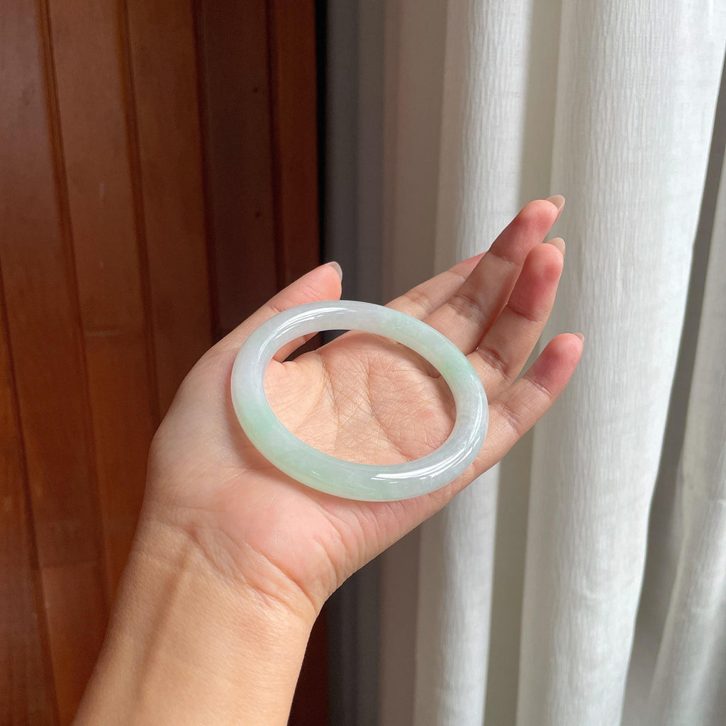 小圈口 糯冰飘花圆条手镯 53圈 天然缅甸Ａ货翡翠（yc497802）