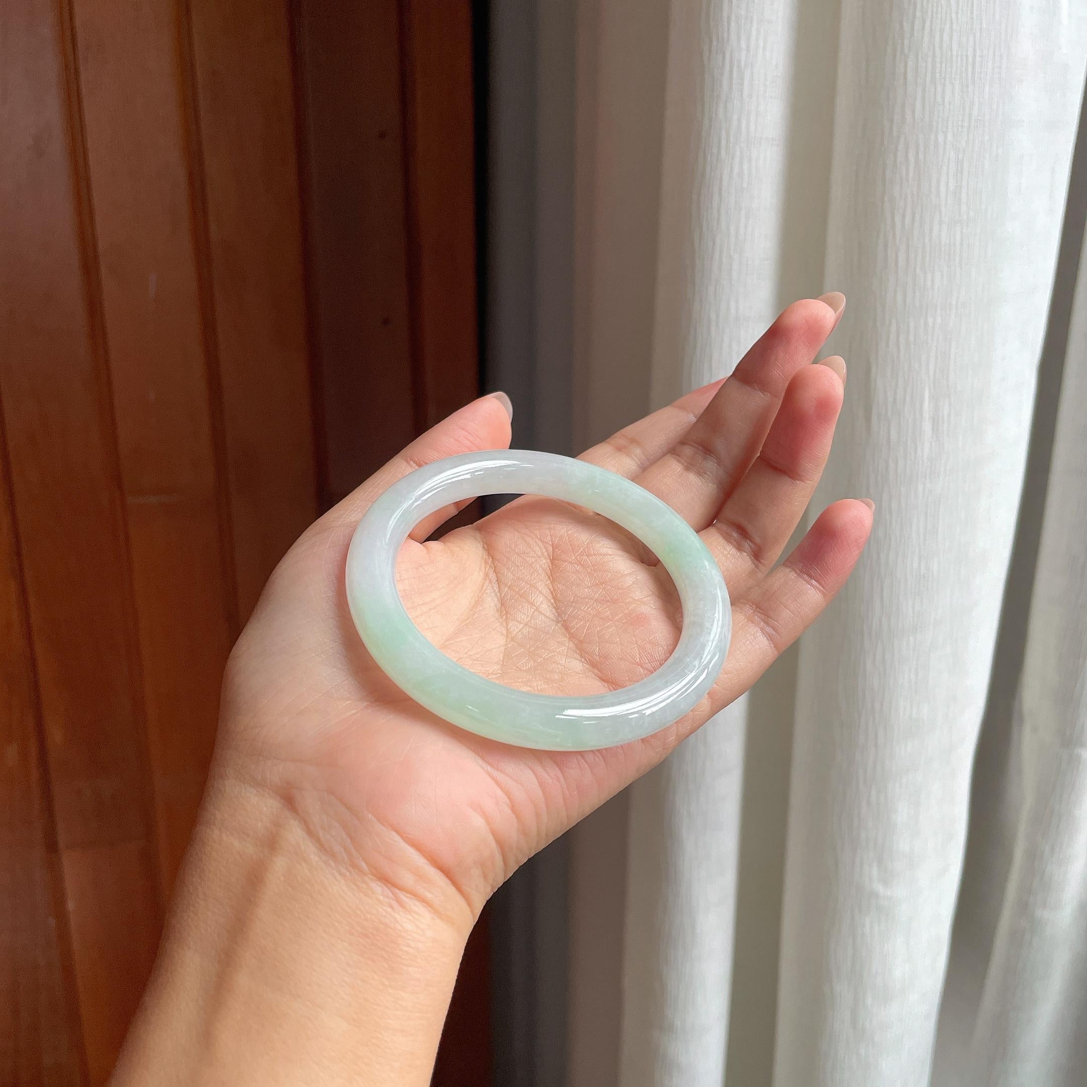 小圈口 糯冰飘花圆条手镯 53圈 天然缅甸Ａ货翡翠（yc497802）
