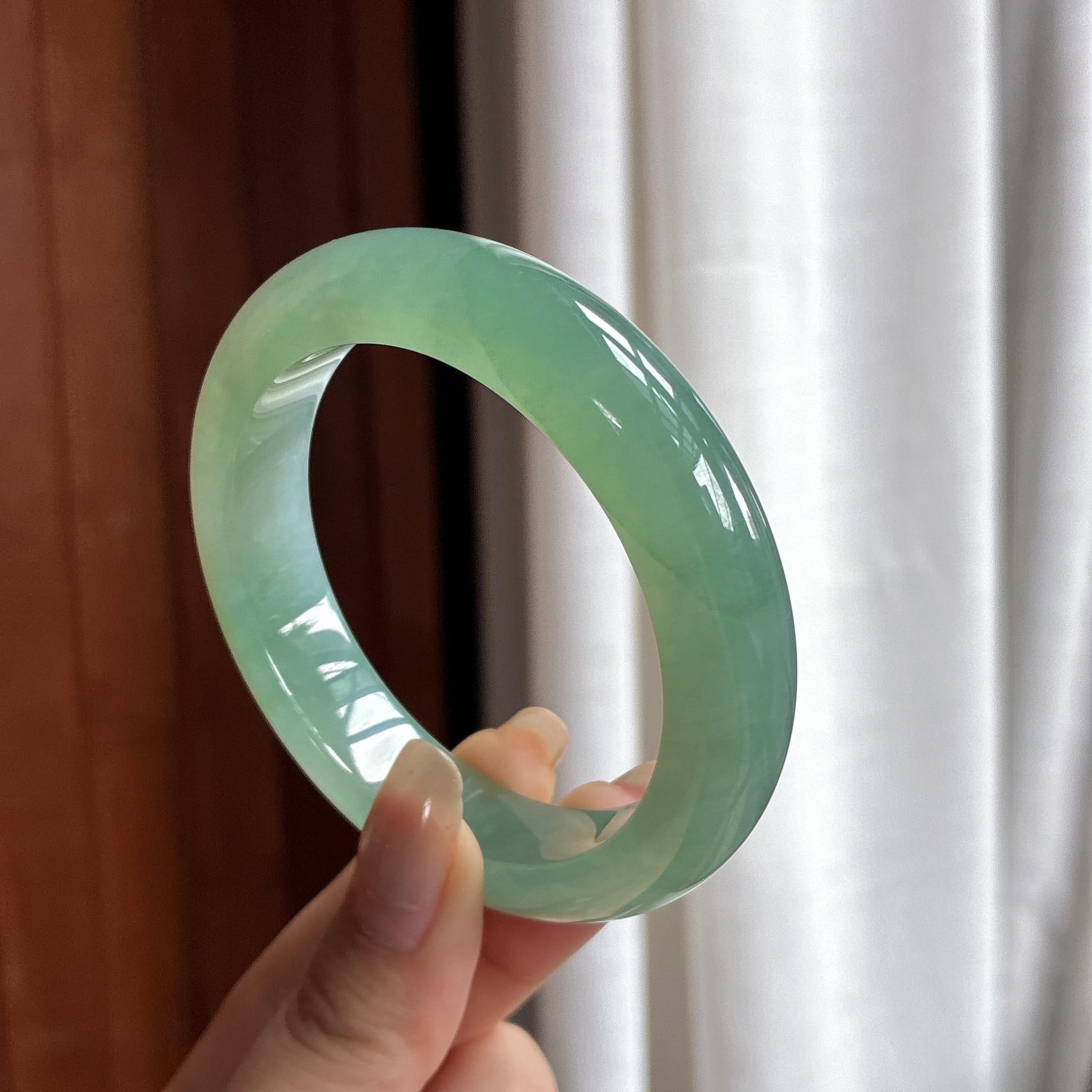 冰种湖水绿正圈平安镯55圈 天然缅甸A货翡翠（yc466060）