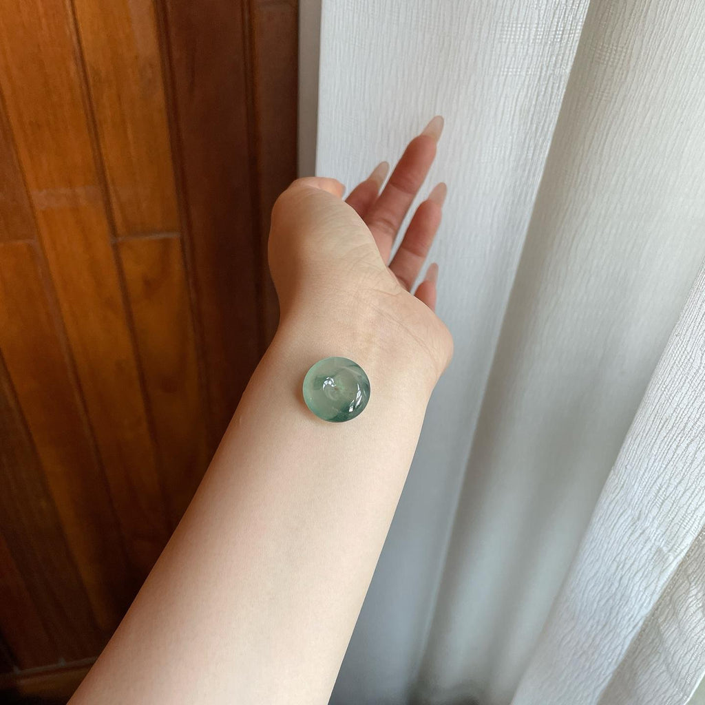 糯冰蓝底飘花翡翠平安扣（yc279357）