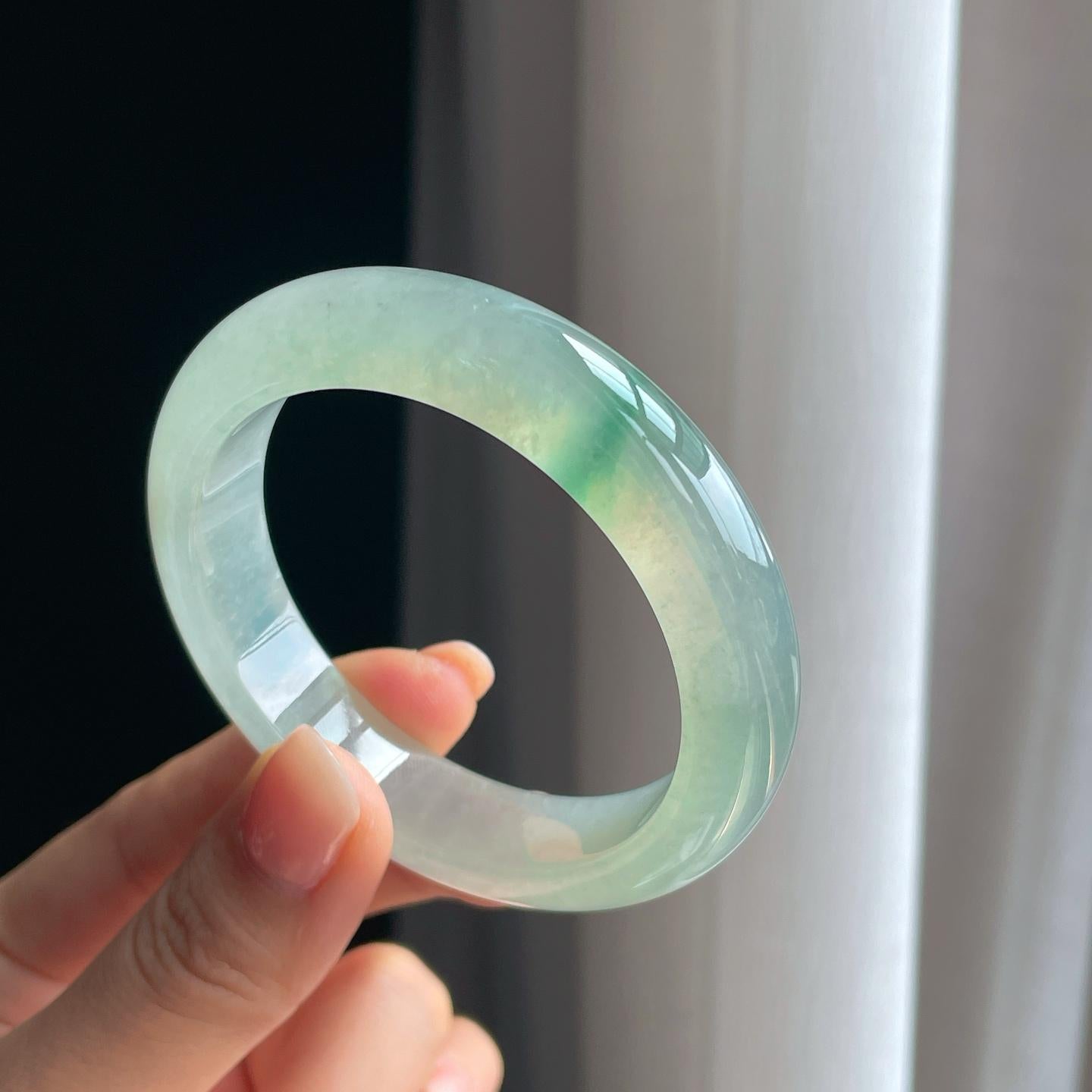 冰种飘花翡翠平安镯（52.3mm）（yc389581）