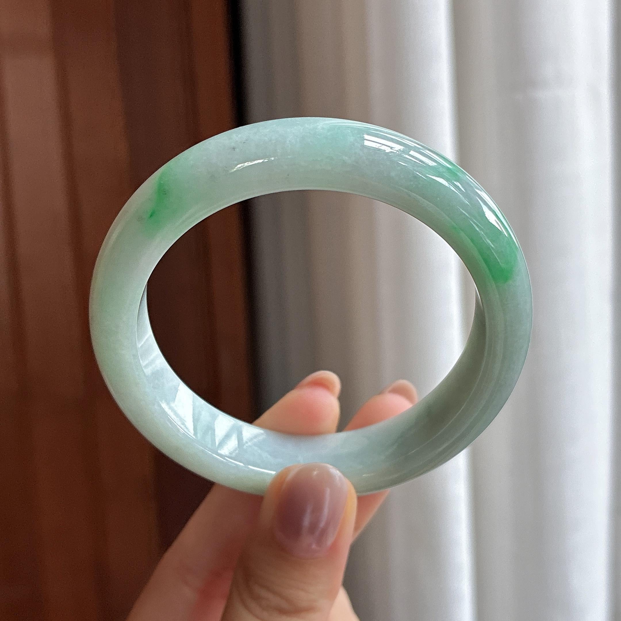 细糯种飘花正圈平安镯 54圈 天然缅甸A货翡翠（yc502744）