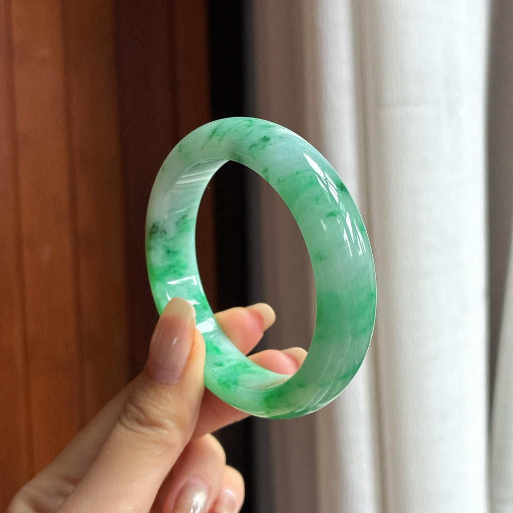 细糯种飘花正圈平安镯 53圈 天然缅甸A货翡翠（yc454461）