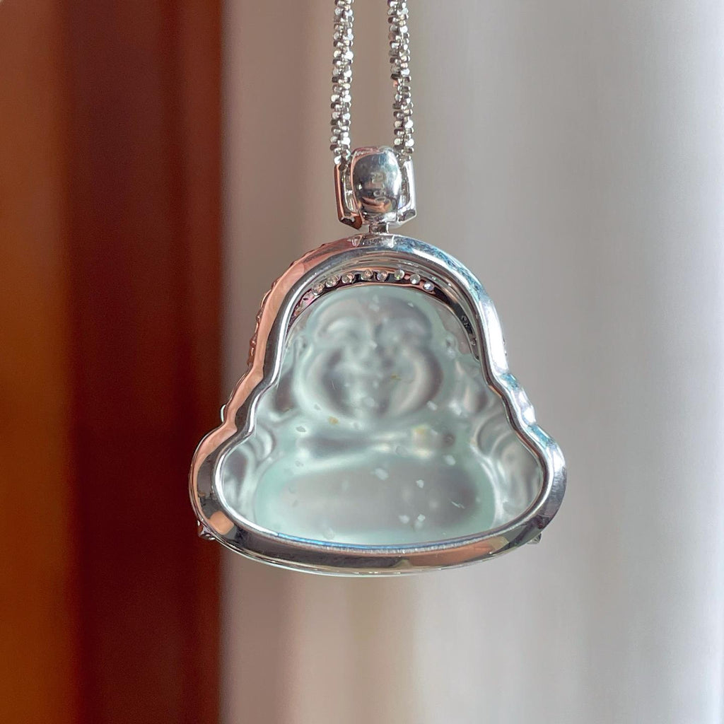 18k金镶冰玻种雪花棉翡翠佛公（yc263541）