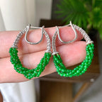 18K金钻镶糯冰种满绿小米珠耳坠（yc248201）