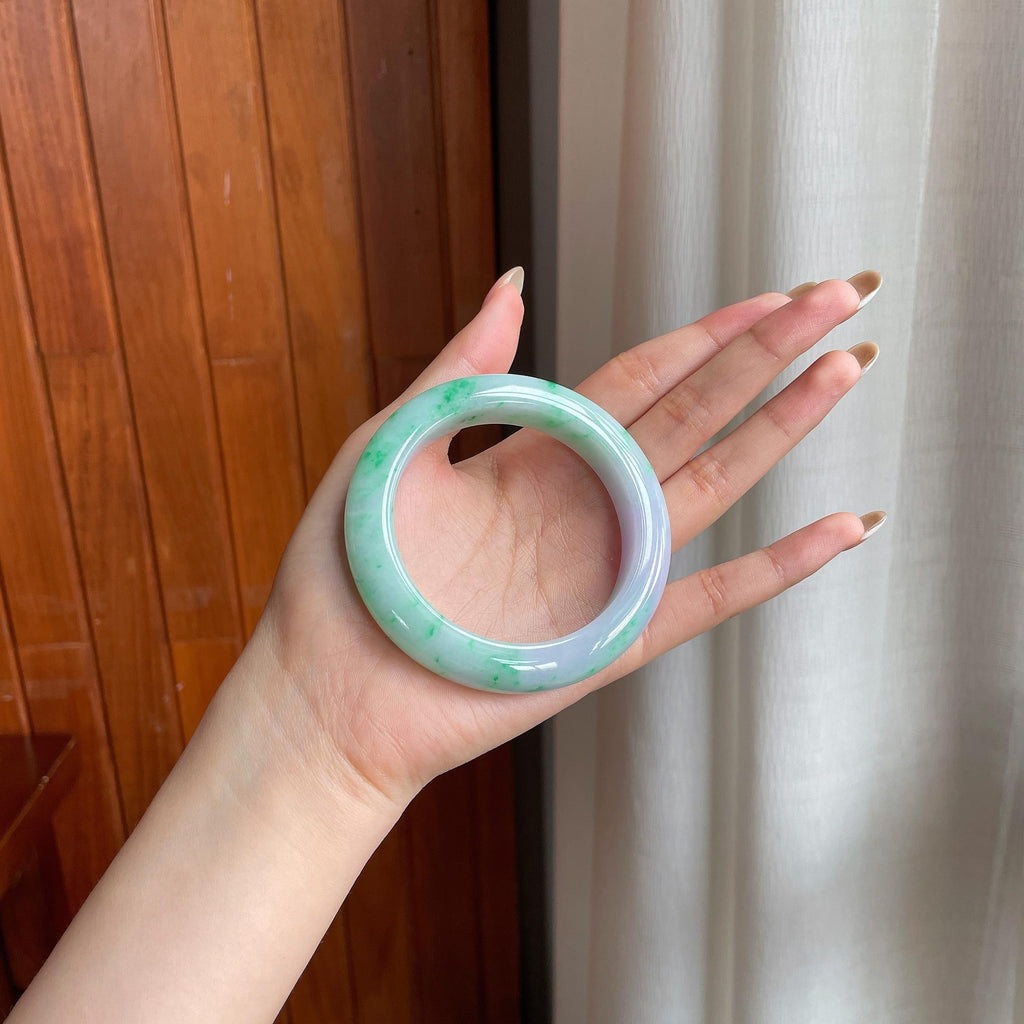 糯冰带色翡翠平安镯（56.2mm)（yc417347）