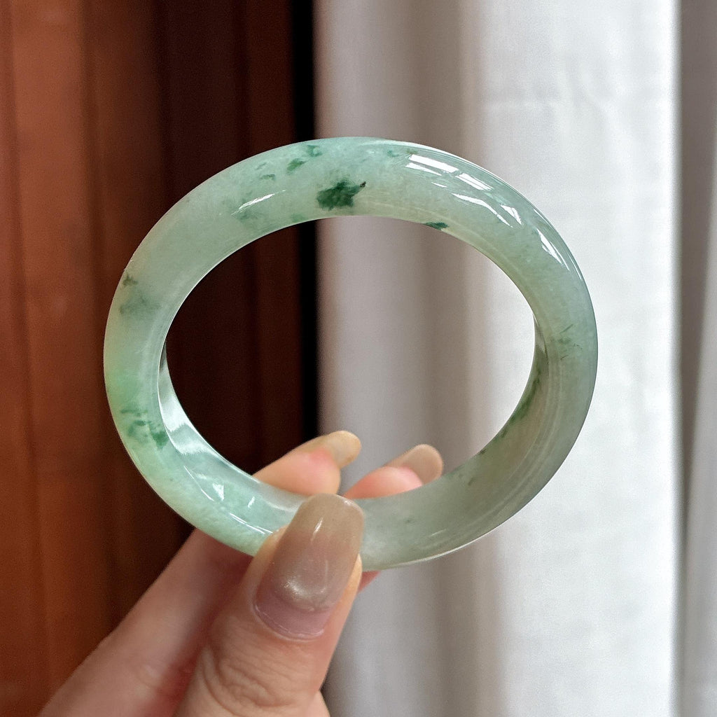 细糯种飘花正圈平安镯 53圈 天然缅甸A货翡翠（yc481630）