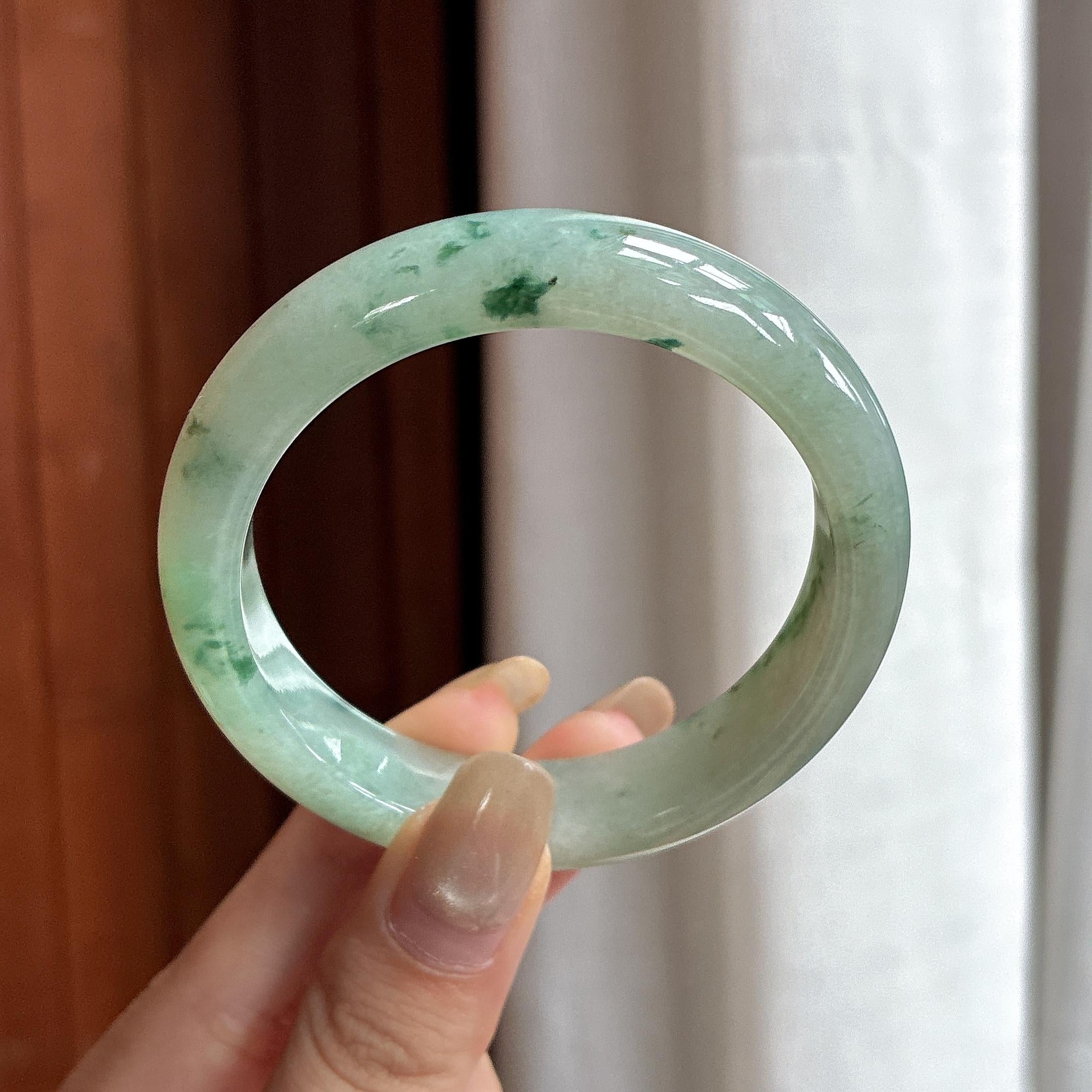 细糯种飘花正圈平安镯 53圈 天然缅甸A货翡翠（yc481630）