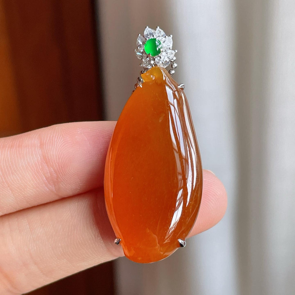 18k金镶冰种红翡翡翠福瓜（yc254054）