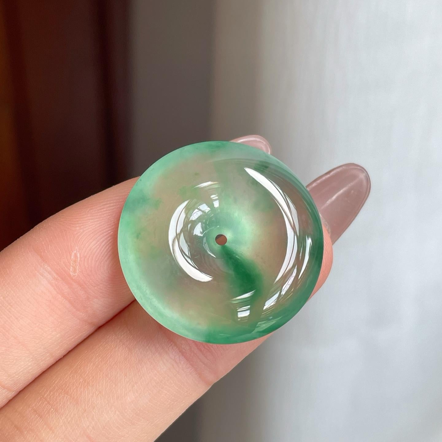 冰玻种飘花翡翠平安扣（yc203925）