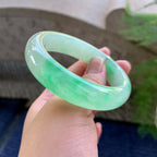 糯冰种飘绿宽版轮胎手镯（55.4mm）（yc249431）