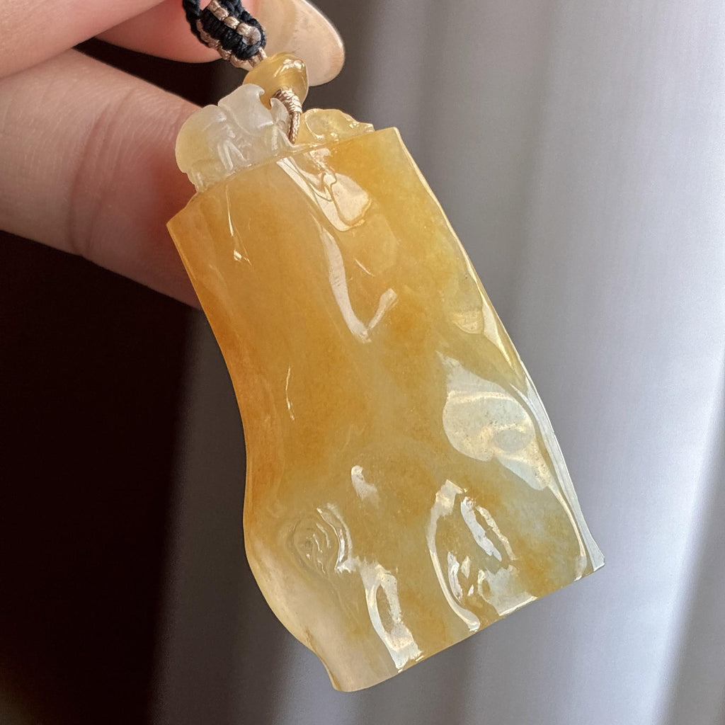 糯冰黄翡枯木逢春牌子挂件 天然缅甸A货翡翠（yc537099）