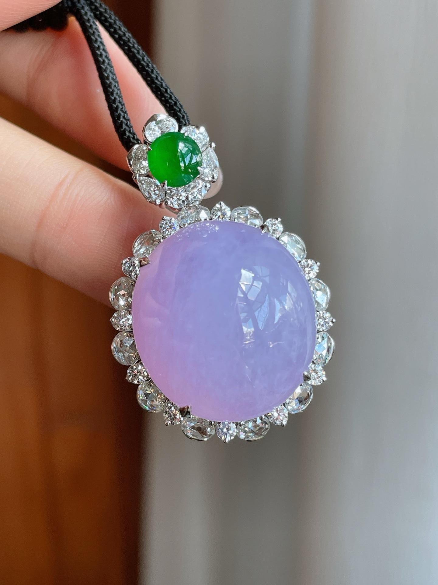 18k金钻镶糯冰紫罗兰翡翠蛋面吊坠（yc241725）